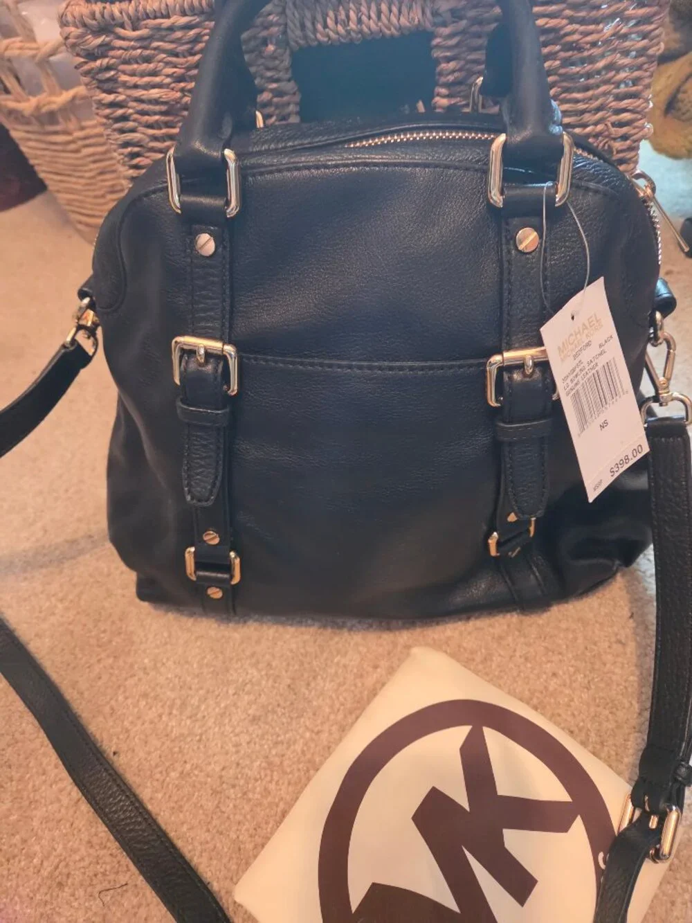 NWT & Dust Bag Black Michael kors  LG Bedford Leather Bowling Satchel Purse